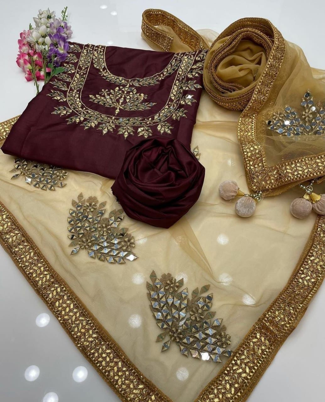 Original Mirror heavy silver thread Work Collection - Maroon