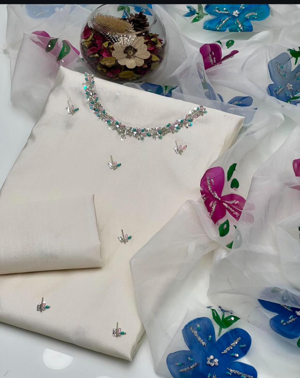 Elegant Fancy Katan Silk Originals - White