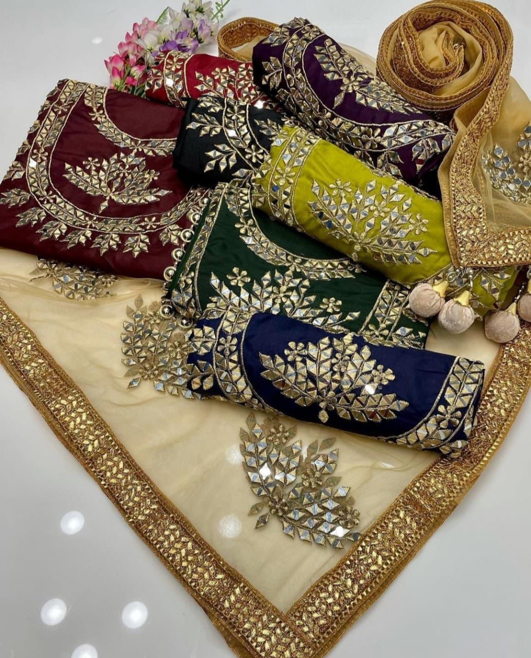 Original Mirror heavy silver thread Work Collection - Yellow